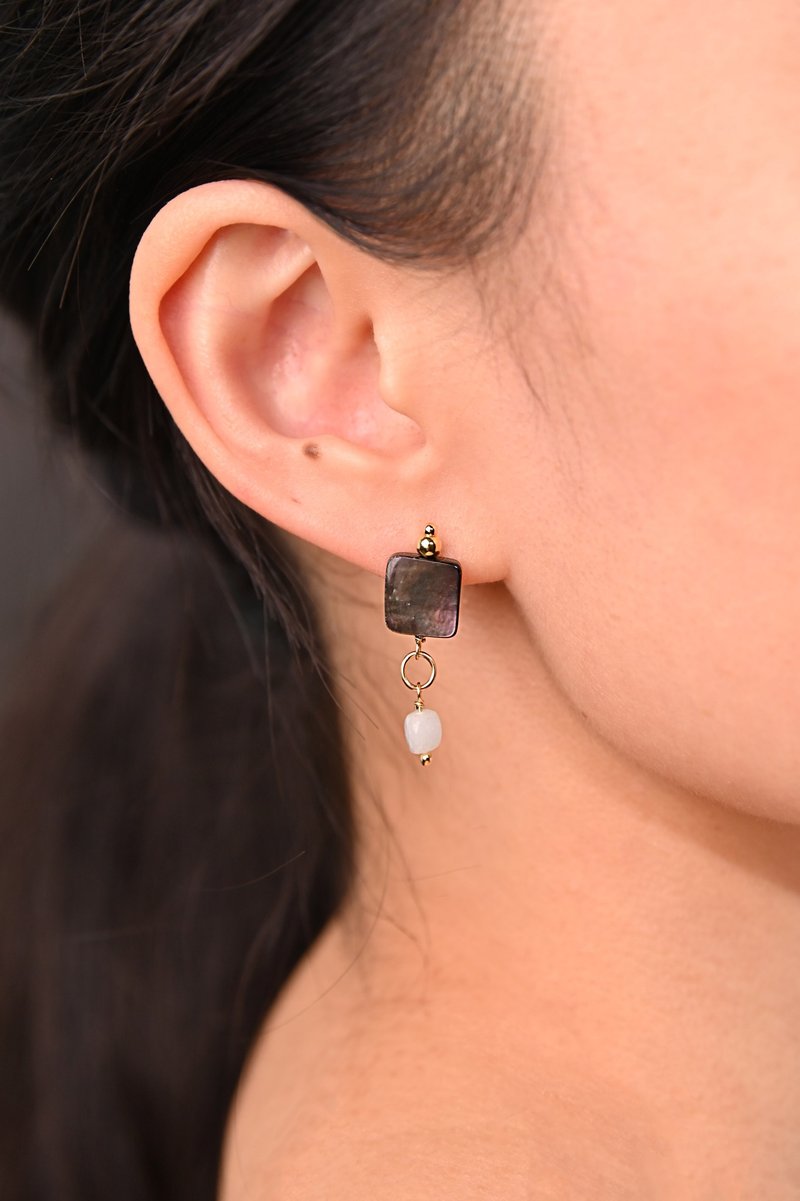 Sunset Glow Earrings / Shell & Aquamarine / JIEGEM - Earrings & Clip-ons - Gemstone Brown