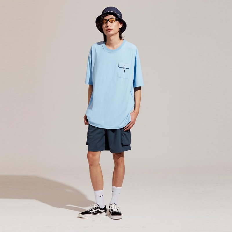 ULTRACOOL-cool flap bag knotted crew neck top-Blue Bell - Men's T-Shirts & Tops - Nylon Blue