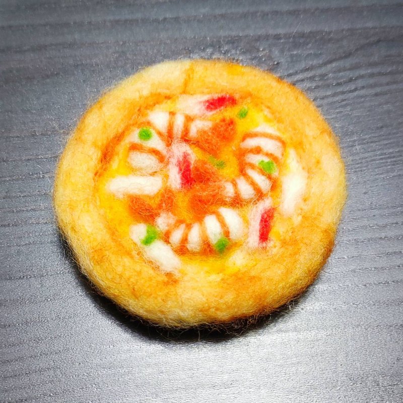 海鮮披薩 -羊毛氈  別針 - 胸針 - 羊毛 橘色