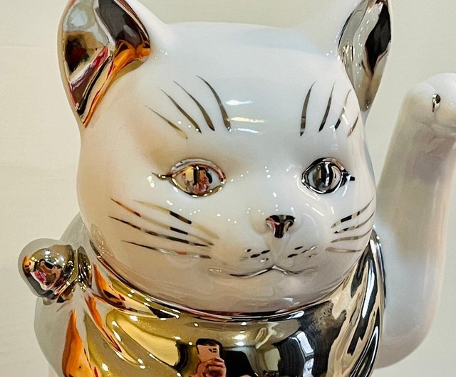 招福】瀬戸焼~福と福のシルバースカーフ 純白招き猫~13cm/19cm 招福】瀬戸焼~福と福のシルバースカーフ 純白招き猫~13cm/19cm