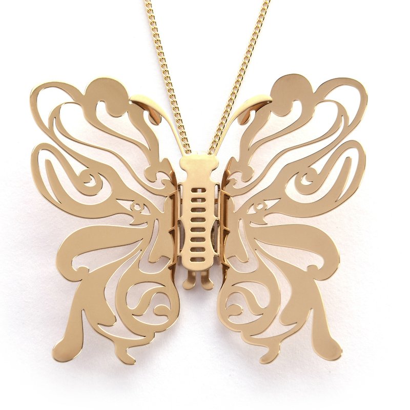 Interchangeable Wings Butterfly Necklace National Drama Mask (Gold) Medical Grade Stainless Steel Will Not Oxidize Allergies - สร้อยคอ - โลหะ สีทอง