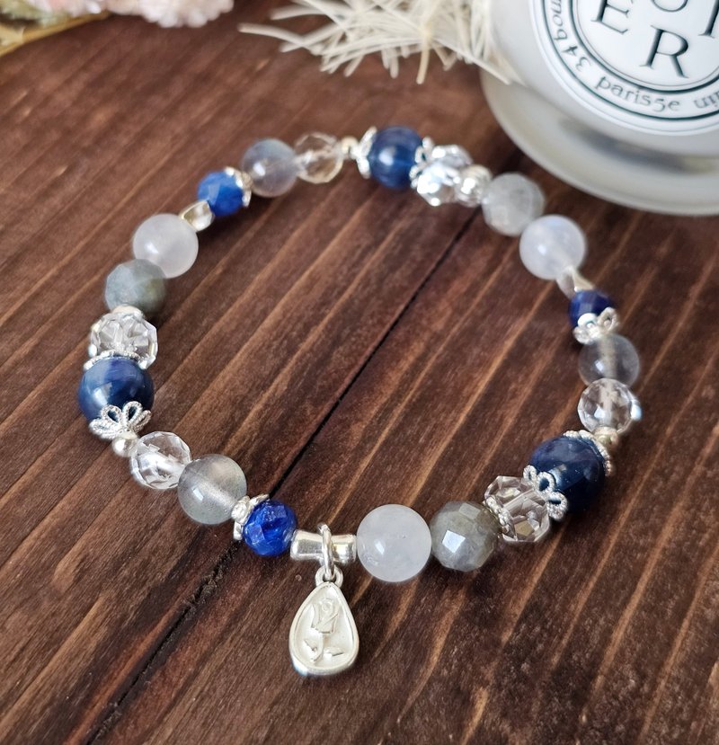 Silver and Blue Light-925 Sterling Silver Limited Edition/ Stone/Labradorite/Moonstone/White Crystal/Healing - Bracelets - Crystal Multicolor