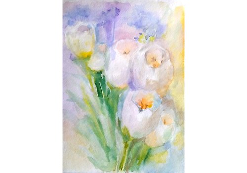 ColoredCatsArt Floral Original Watercolor Bouquets Painting Flower Still Life 手工水彩 原创水彩