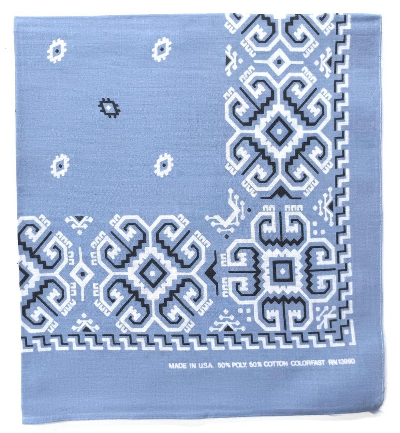 70s Bandana, 20 x 22 inches, Lightning Pattern, Selvage Edge, RN13960, USA - 絲巾 - 棉．麻 藍色