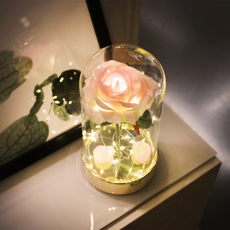 Kスタジオ経由バラ大きなガラスカバー花LEDシミュレーション花常夜灯バレンタインデーギフトウェディングギフト - 照明・ランプ - その他の素材 ピンク