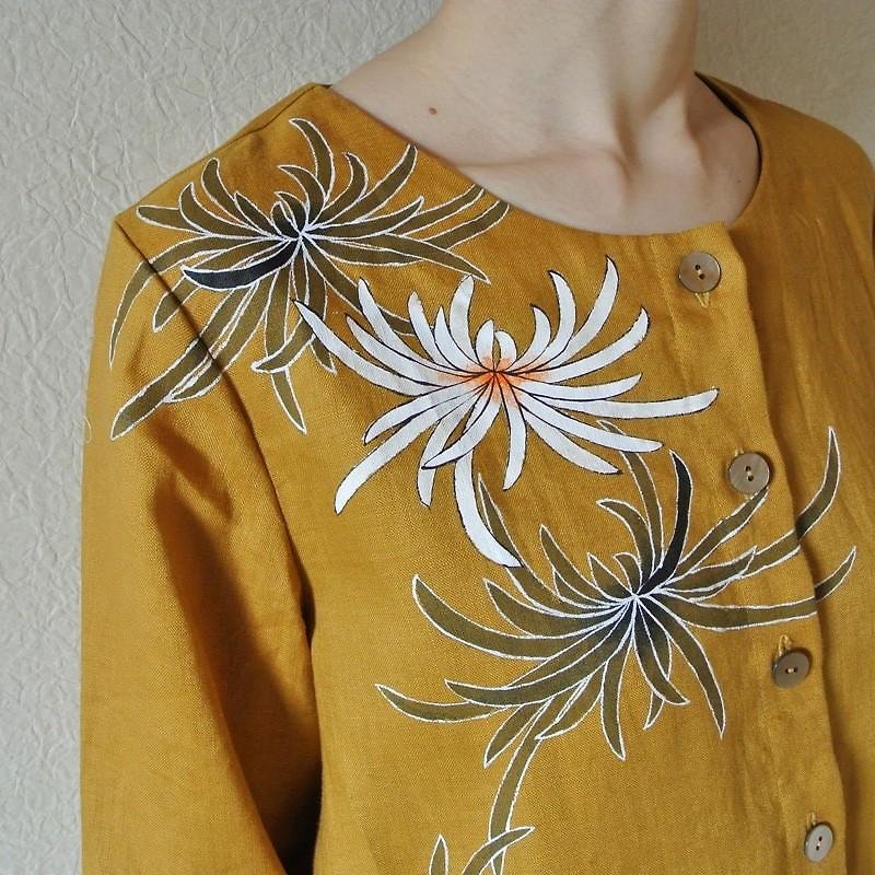 Linen · coat dress Purse color <Riki · small> - เสื้อแจ็คเก็ต - ผ้าฝ้าย/ผ้าลินิน สีส้ม