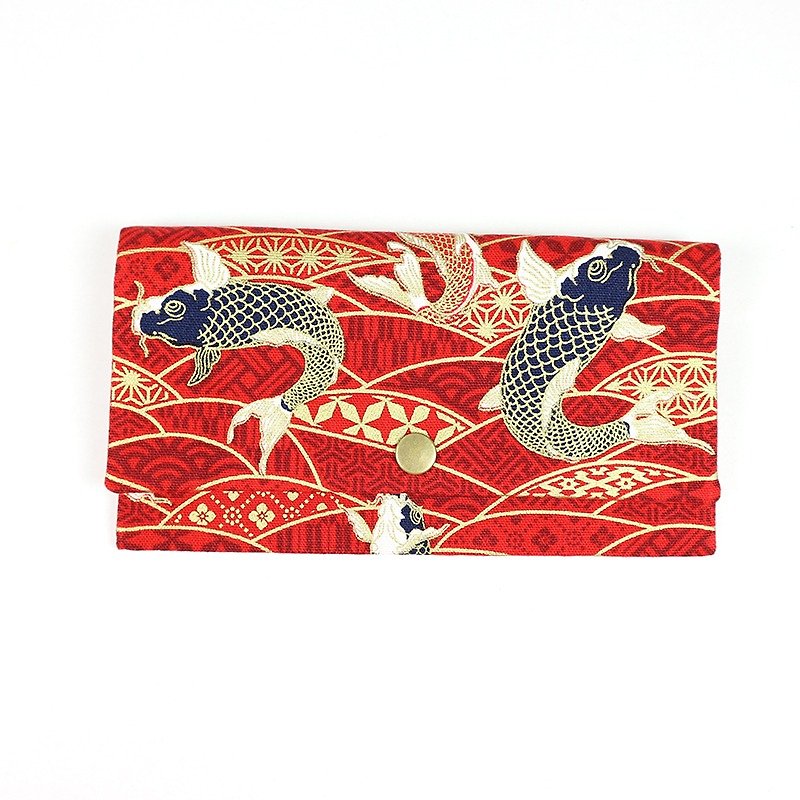 Red Envelope Bag Passbook Cash Storage Bag- Carp Yuyuelongmen (Red) - Chinese New Year - Cotton & Hemp Red