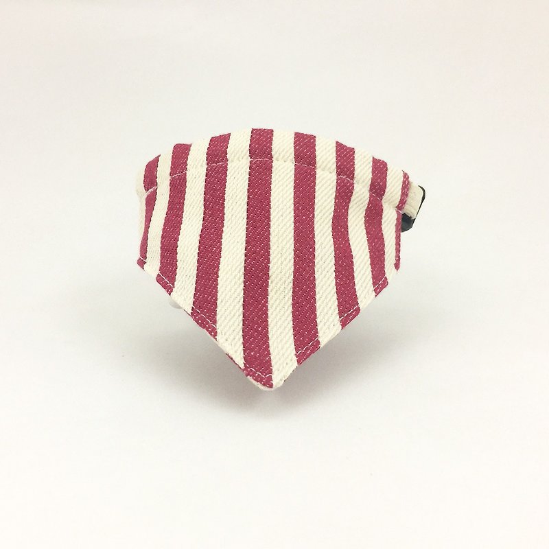 Pink striped dog dog scarf collar L, XL number - ปลอกคอ - ผ้าฝ้าย/ผ้าลินิน สีแดง