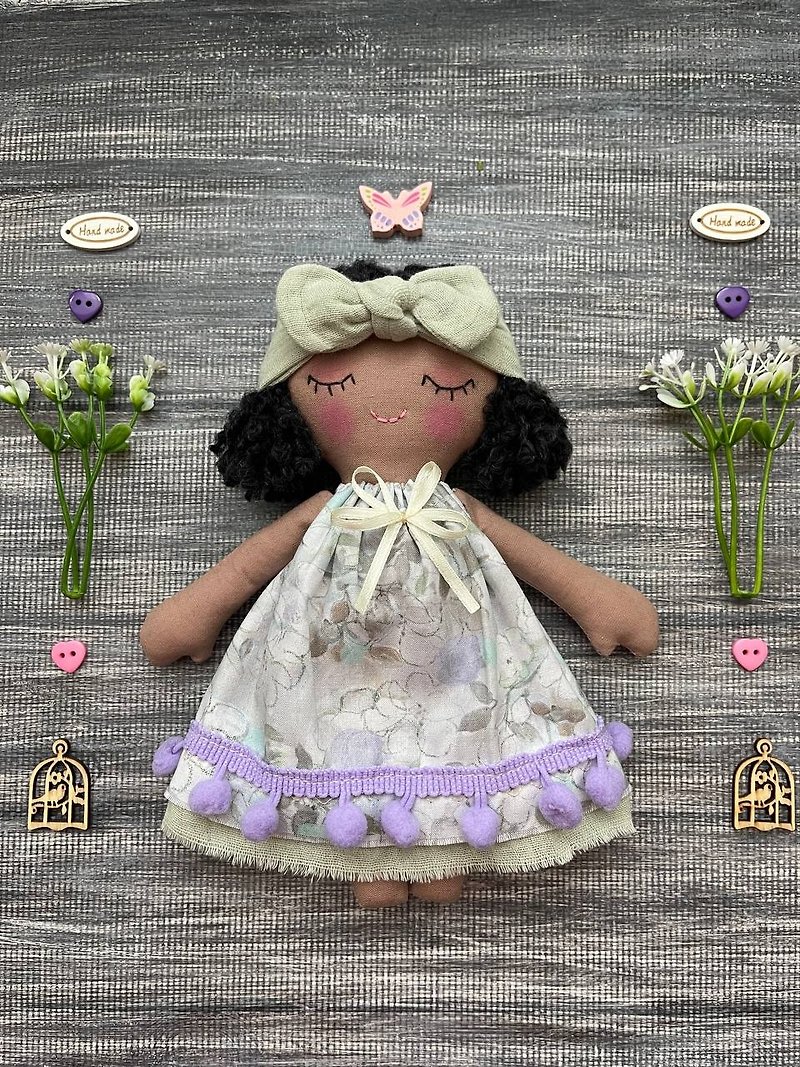 Brown Skinned Doll ,Handmade Dark Skinned Fabric Doll,gift for baby first doll - 寶寶/兒童玩具/玩偶 - 棉．麻 