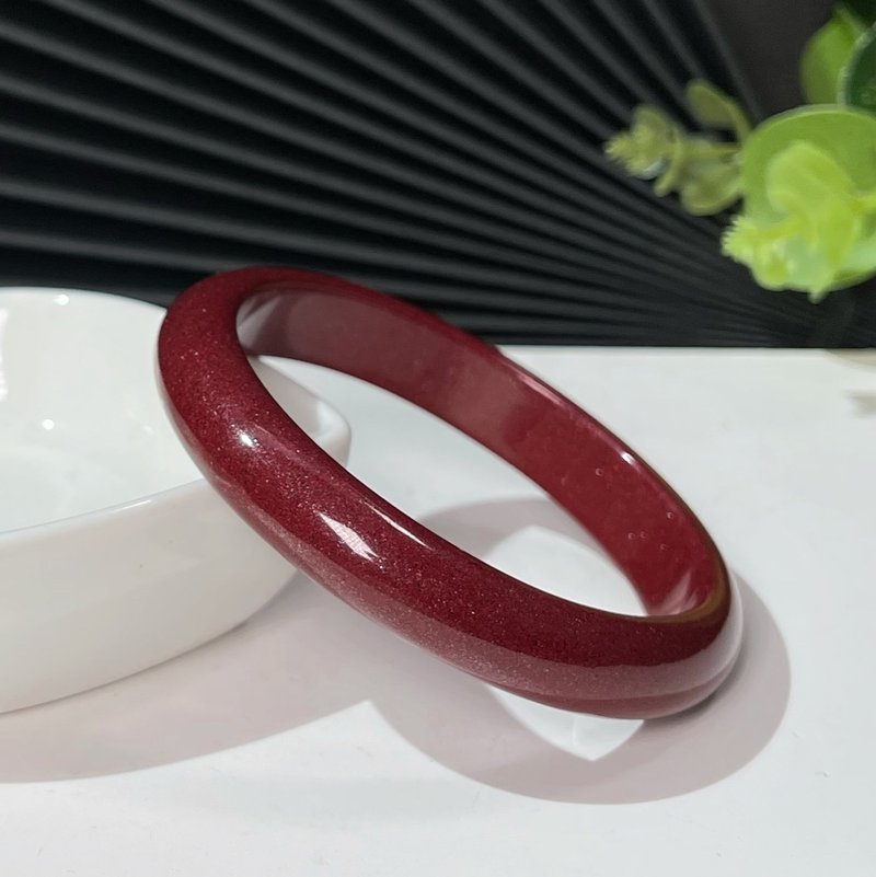 精品紫金砂朱砂手鐲55MM 辰砂手環女款 本命年 化太歲 - 手鍊/手環 - 半寶石 紅色