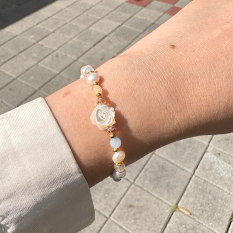 珍珠手鍊 淡水珍珠手鍊 天然石手串 飾品 摩根石手鍊 戀愛手鍊 - 手鍊/手環 - 半寶石 白色