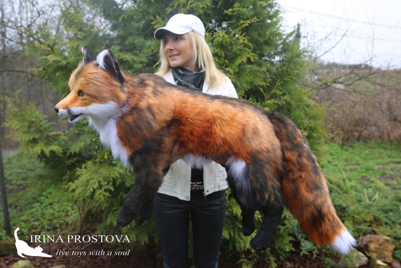 Fox realistic plush animals. Ooak toy. Red fox stuffed toy. Poseable art doll - 公仔/玩偶 - 其他材質 橘色