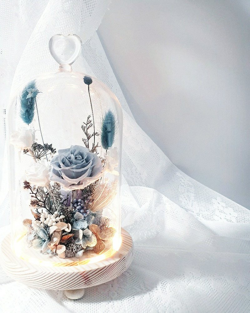 blue eternal rose with light flower : led light floral glass lamp - Jane Florist - 乾燥花/永生花 - 其他材質 藍色