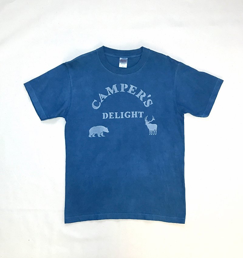 [Order production] Indigo dyed indigo - CAMPER'S DELIGHT TEE - เสื้อฮู้ด - ผ้าฝ้าย/ผ้าลินิน สีน้ำเงิน
