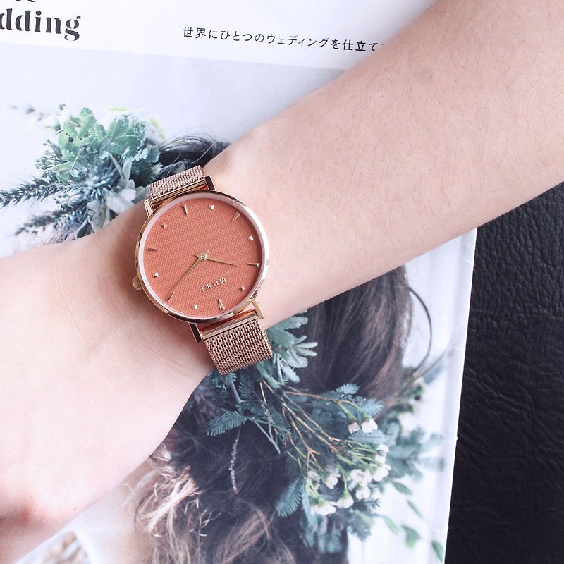 HOPE 系列花紋錶面簡約米蘭錶帶手錶 / HO - 12404 楓葉橘 - 女錶 - 其他材質 