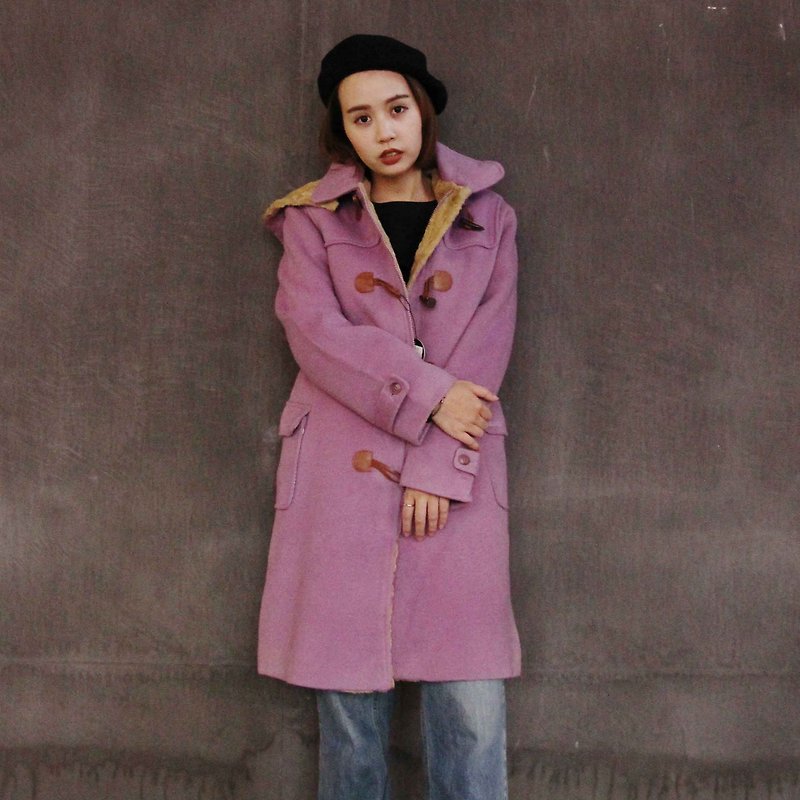 Tsubasa.Y vintage house pink purple cashmere button buckle coat 003, Duffle Coat - Women's Casual & Functional Jackets - Wool 