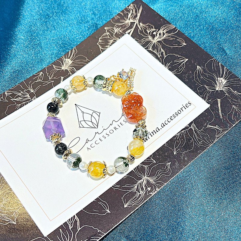 Lucky energy crystal bracelet jewelry constellation fox fairy gold sun Stone peach blossom lucky money custom - Bracelets - Crystal Red