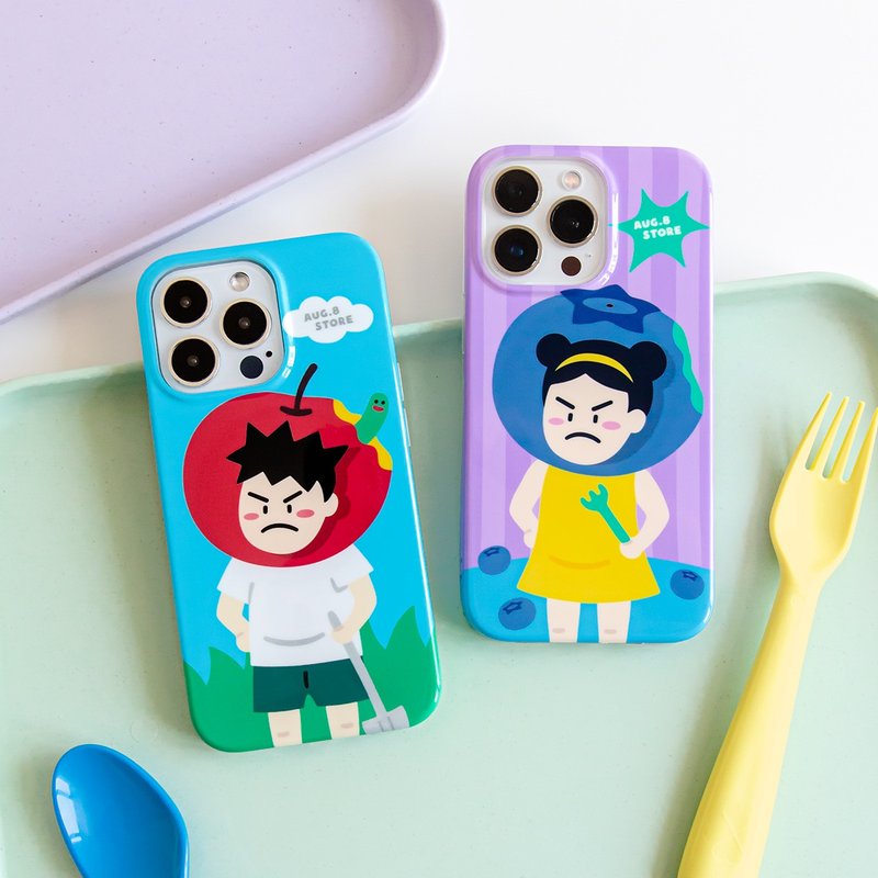 AUG8 STORE Angry Kids Couple iPhone Case Blueberry & Apple - เคส/ซองมือถือ - พลาสติก 