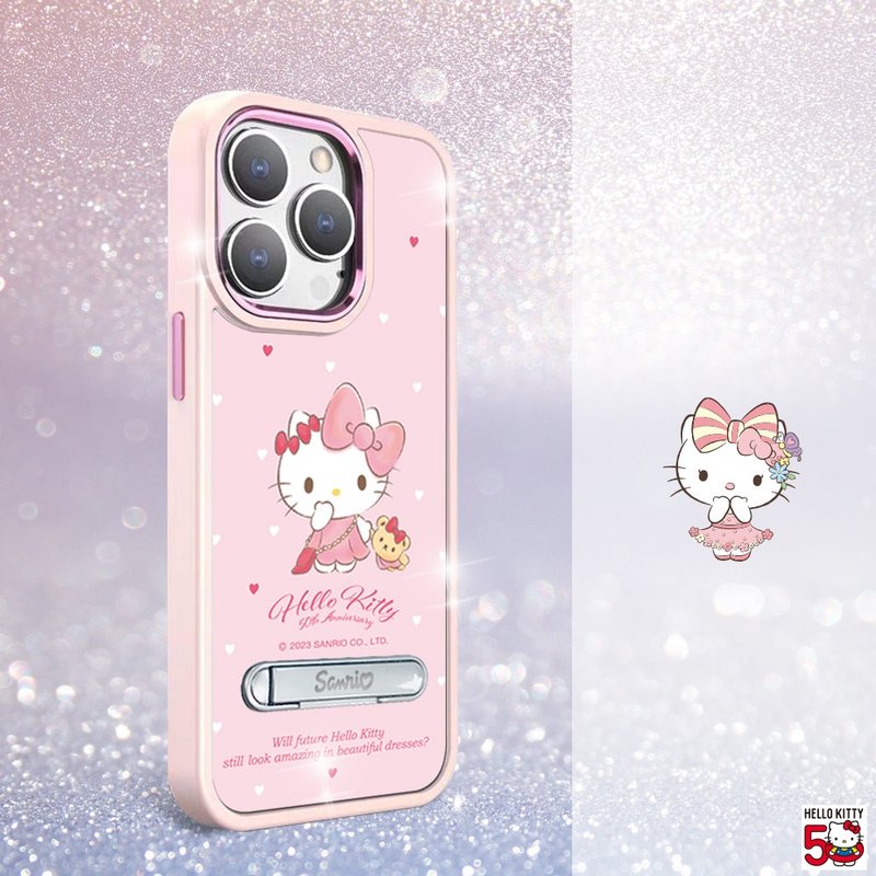 三麗鷗iPhone15 14系列軍規防摔立架手機殼-50th限定-遇見凱蒂 - 手機殼/手機套 - 其他材質 多色