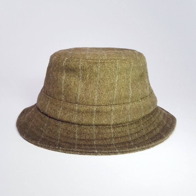 British disc gentleman hat - retro olive green (grey line) #毛料#限量#秋冬#礼物# keep warm - หมวก - วัสดุอื่นๆ สีเขียว