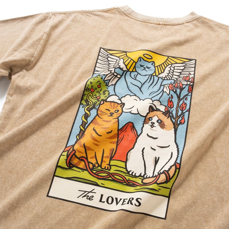【塔羅貓系列】The Lovers 圖案 Tee - 黑色//卡其色 (ZT1731) - 男 T 恤 - 棉．麻 卡其色