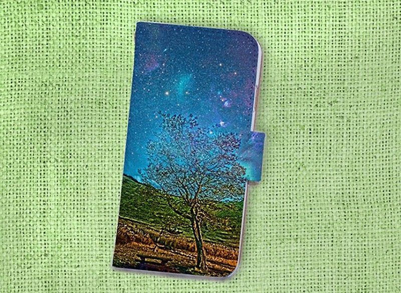 [Compatible with all models] Free shipping [Notebook type] Grange smartphone case in the starry sky - เคส/ซองมือถือ - หนังแท้ สีน้ำเงิน