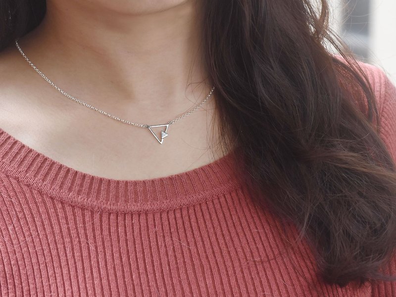 Nude - triangle double geometry (925 silver necklace) - C percent handmade - สร้อยคอ - เงินแท้ สีเงิน