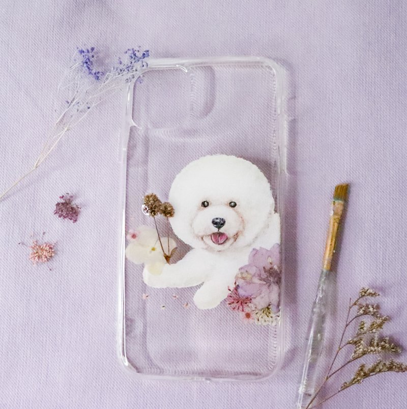 Tailor-made Hand-drawn Pet Pressed Flower Phone Case | Bichon Frisé / Dog - Phone Cases - Plants & Flowers Purple