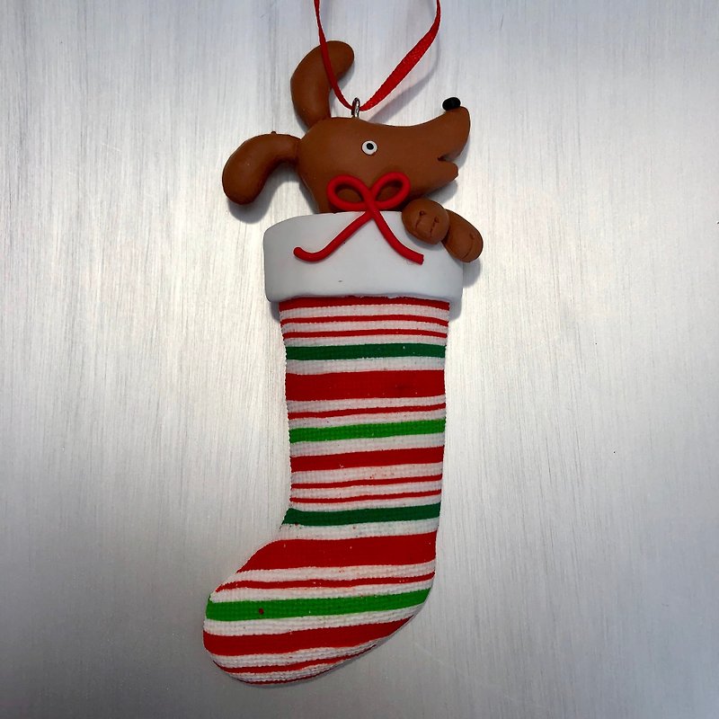Christmas stocking dog charm - Items for Display - Pottery Brown