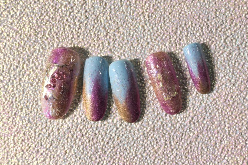 Pink Gold Bumper Blue Special Wind Gel Nail Patch. Wearing Nails - ยาทาเล็บ - พลาสติก สึชมพู