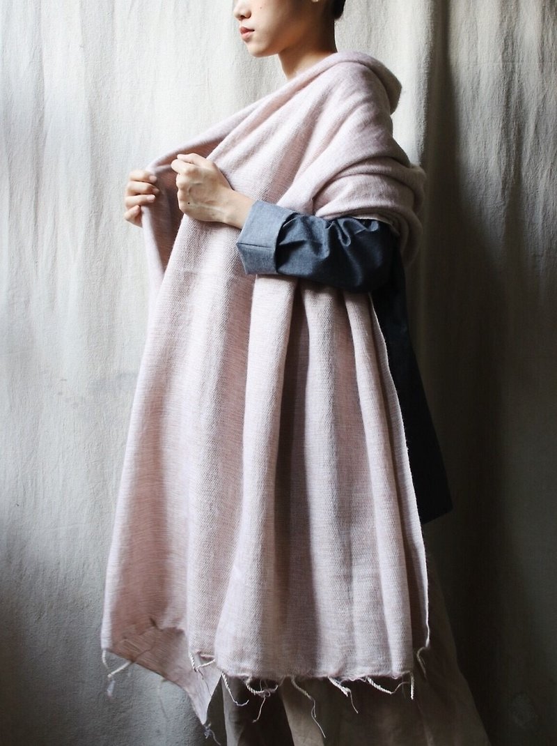 OMAKE Select 混織長披巾毛毯_米麩 - 圍巾/披肩 - 棉．麻 白色