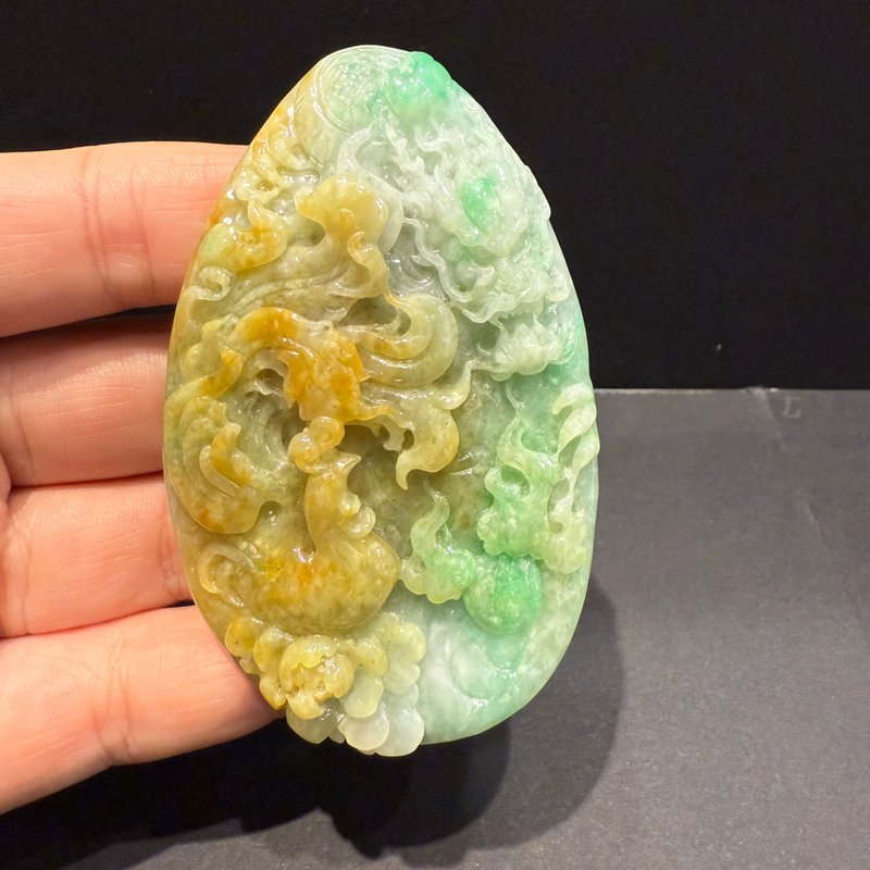 Hanyu Jewelry Natural Tri-Color Jadeite Dragon and Phoenix Bring Auspiciousness Jade Pendant - อื่นๆ - หยก 