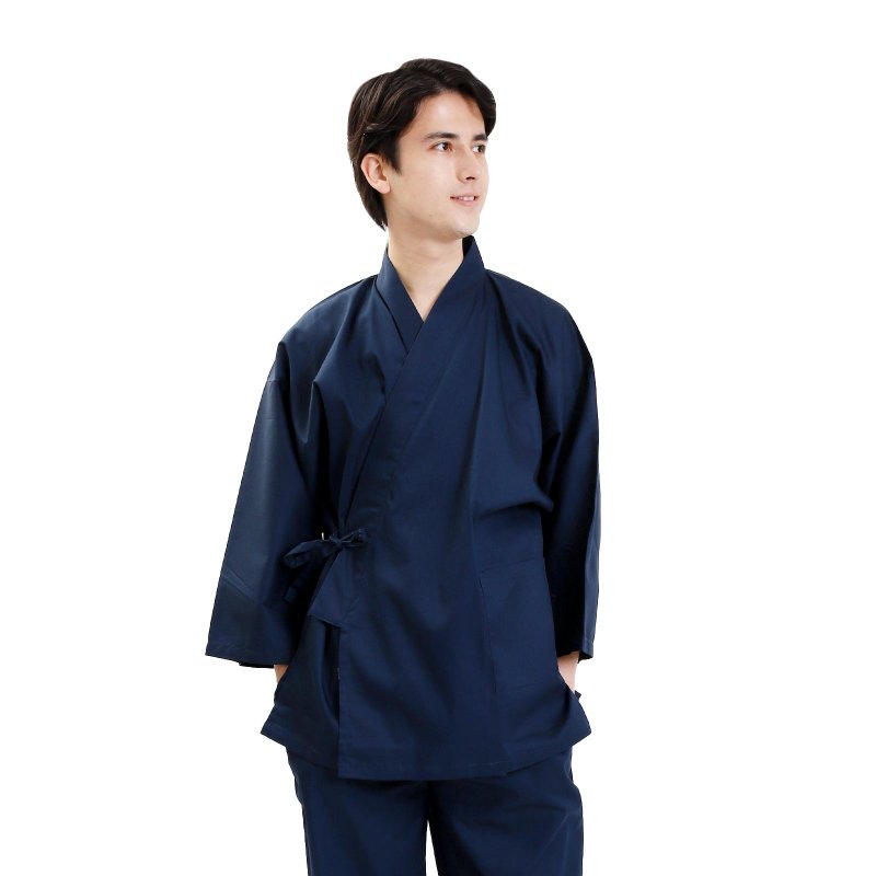 日本 和服 男性用 彈力 作務衣 套裝 M L LL 海軍藍 - 居家服/睡衣 - 棉．麻 藍色
