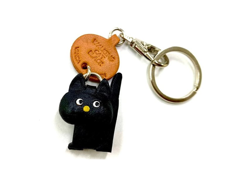黒ねこちゃん あるき 本革キーホルダ 日本製 バンカクラフト - 鑰匙圈/鑰匙包 - 真皮 黑色