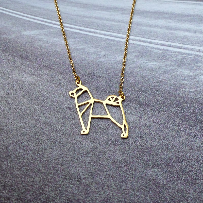 Shiba Inu Necklace Gift for Dog lover, Origami Dog, Gold Plated Brass - Necklaces - Copper & Brass Gold