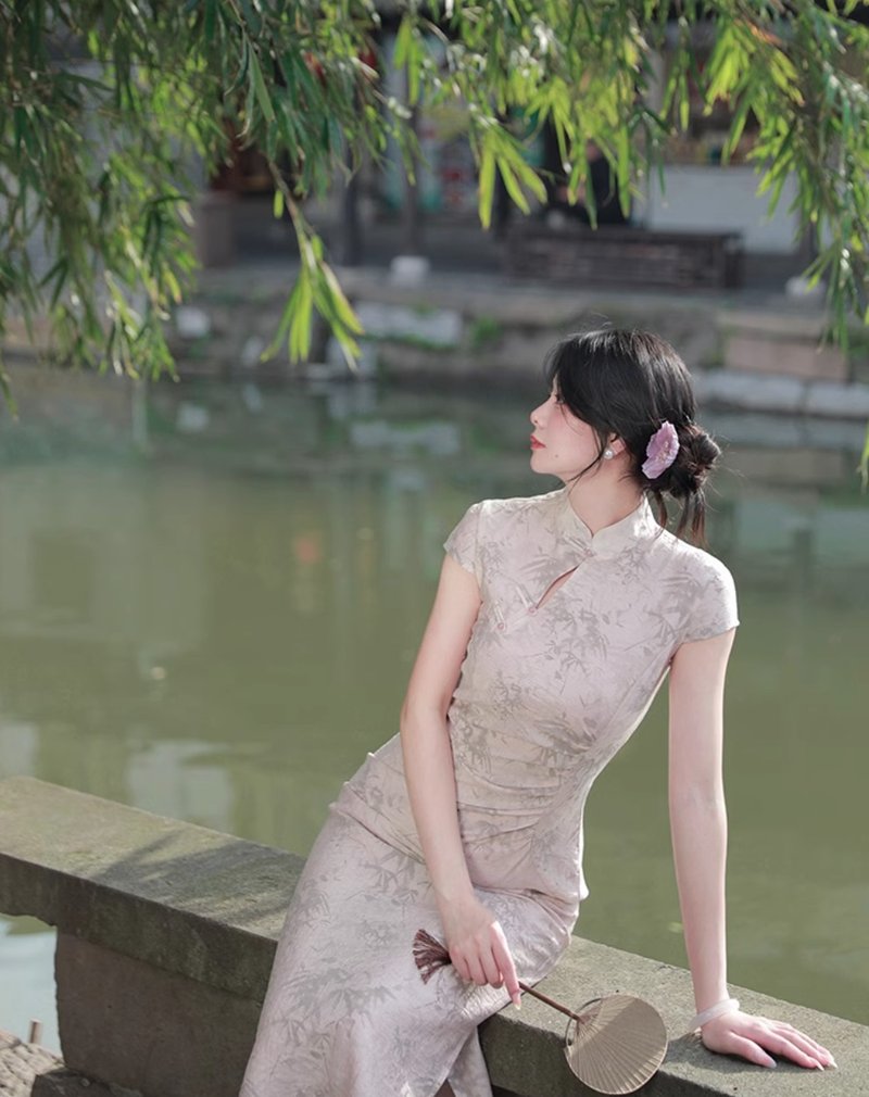 Huanzhu New Chinese Retro Improved Cheongsam Dress - One Piece Dresses - Other Materials Pink