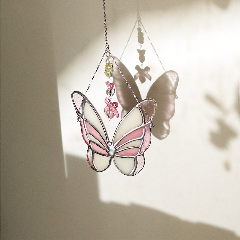 シュークリームの蝶飾り - チャーム - ガラス ピンク