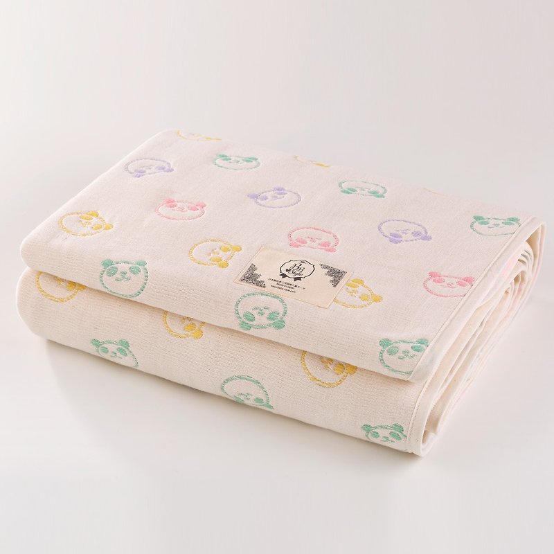 [Made in Japan Mikawa Cotton] Six-fold Gauze Quilt-Rainbow Macaron Panda L - Blankets & Throws - Cotton & Hemp 