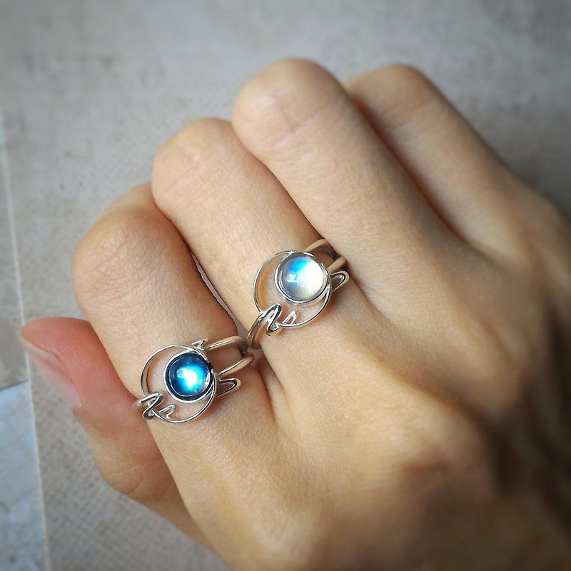 日本畫風月亮石純銀戒指 - 戒指 - 半寶石 透明