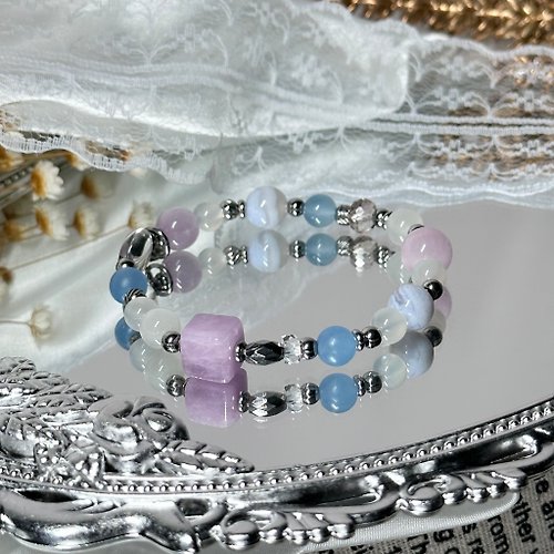 Peace & Simple 春遊水晶設計手串 - 紫鋰輝、月光石、紫晶、藍紋瑪瑙