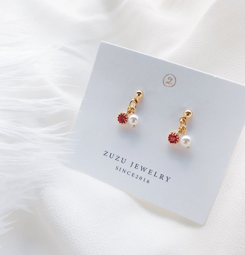 Pearl Small Fruit 14kgf Pearl Earrings 925 Silver Inlaid Zircon Natural Pearl Ca - Earrings & Clip-ons - Other Metals Red