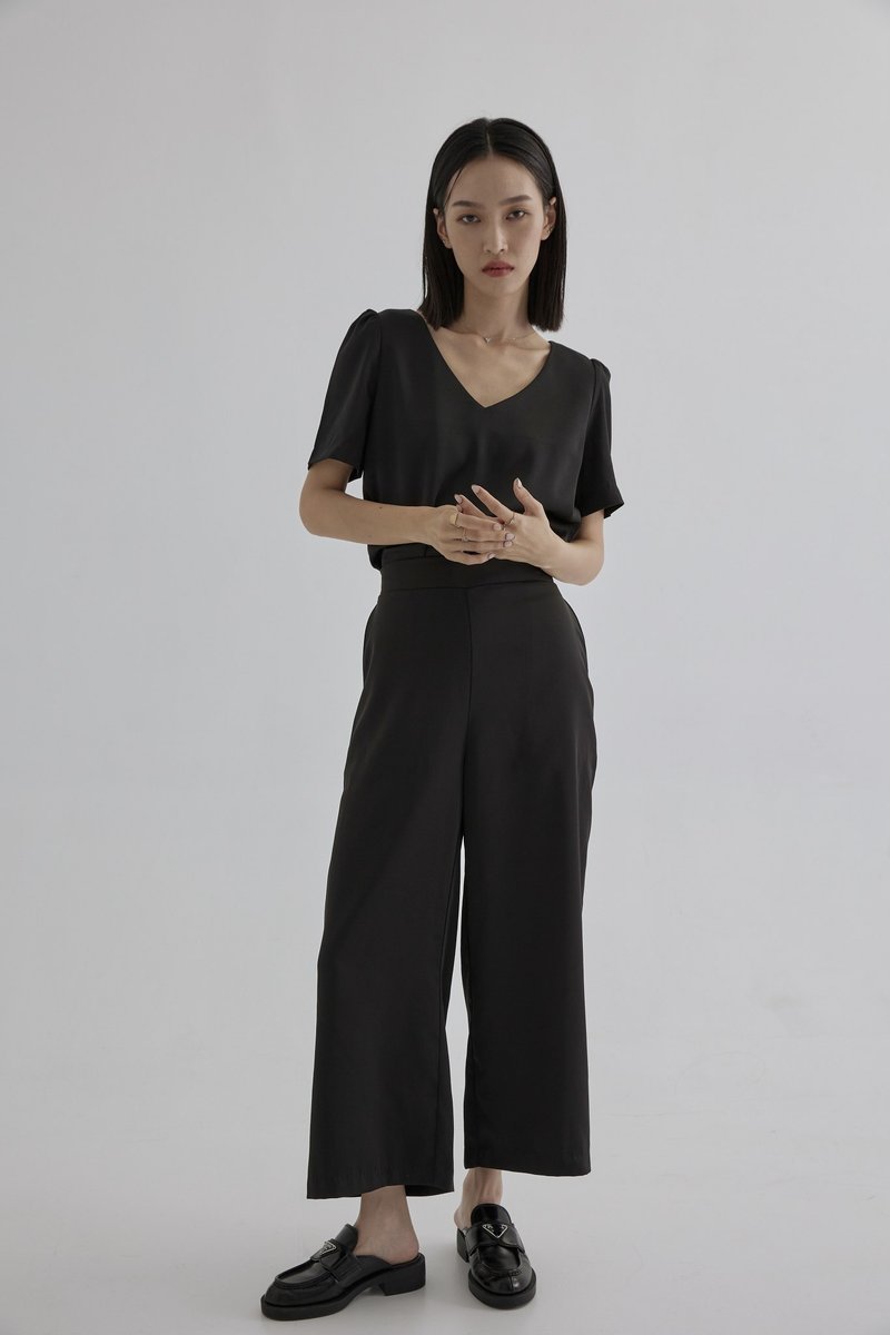 [Brand original] Jackie slim silk glossy nine-point wide pants - Women's Pants - Polyester Black