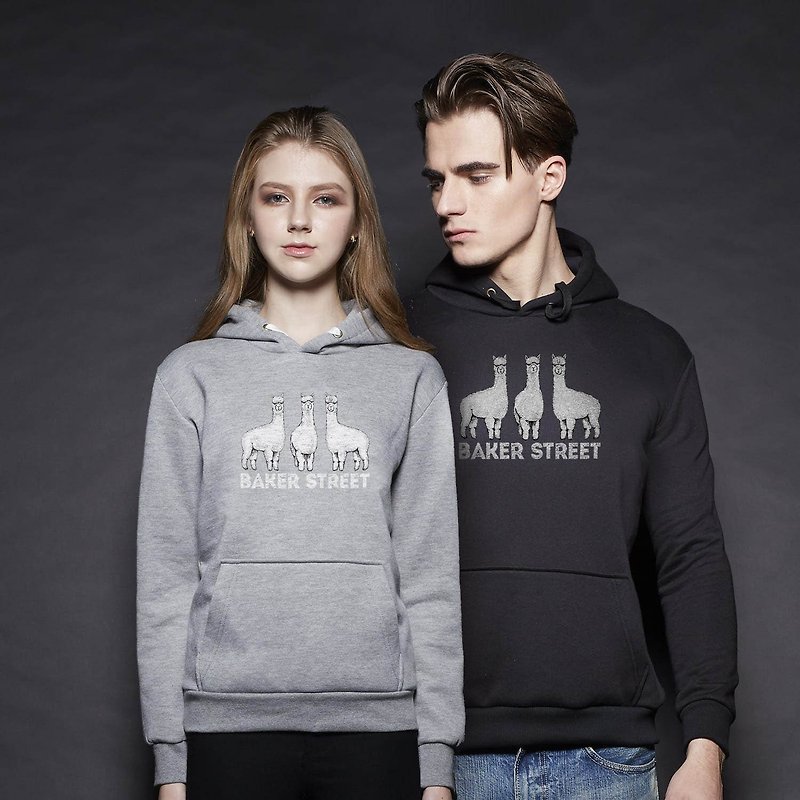 British Fashion Brand [Baker Street] Triplets Alpaca Printed Hoodie - Unisex Hoodies & T-Shirts - Cotton & Hemp Black