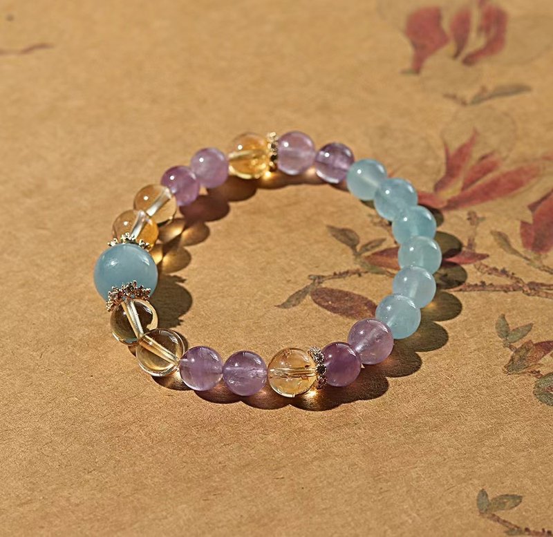 Natural Citrine Amethyst Yellow Asai Aquamarine Baoduobao Bracelet improves wealth and eloquence - สร้อยข้อมือ - คริสตัล 