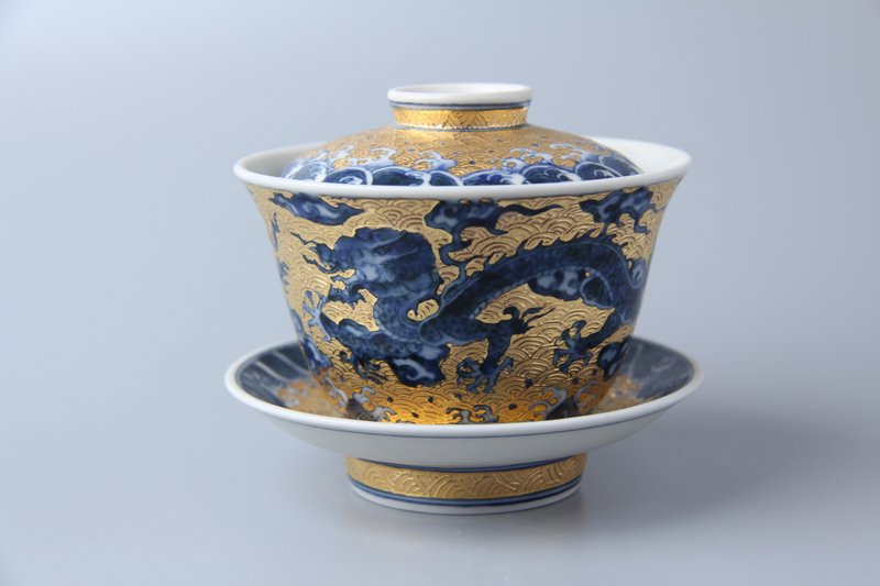 金地青花雲龍蓋杯 - 茶壺/茶杯/茶具 - 瓷 