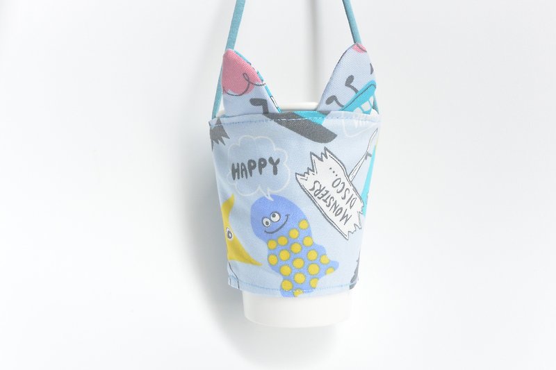 兔耳朵環保杯套- 精靈 - 飲料提袋/杯袋/杯套 - 棉．麻 藍色