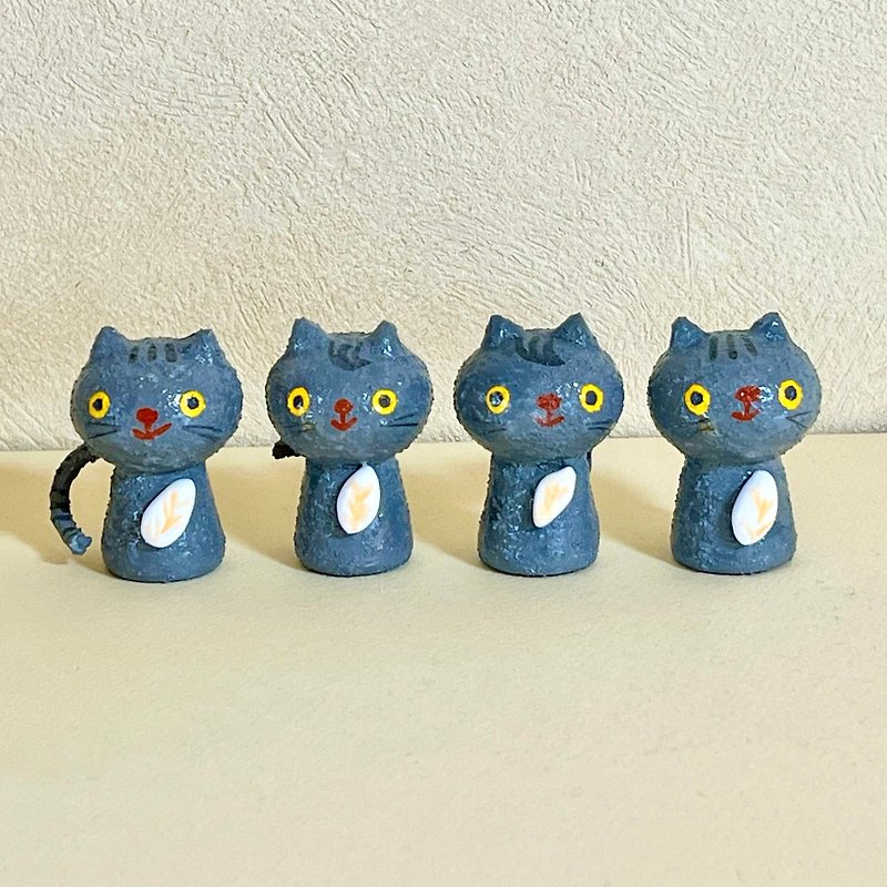 Creative mini kokeshi gray cat - ตุ๊กตา - ไม้ สีเทา