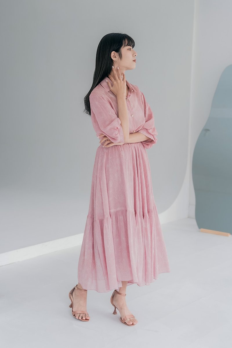 [Poli Printing] Skirt Swing Elastic with Pocket Long Skirt Retro Nadeshiko Color S-2XL - Skirts - Cotton & Hemp Pink