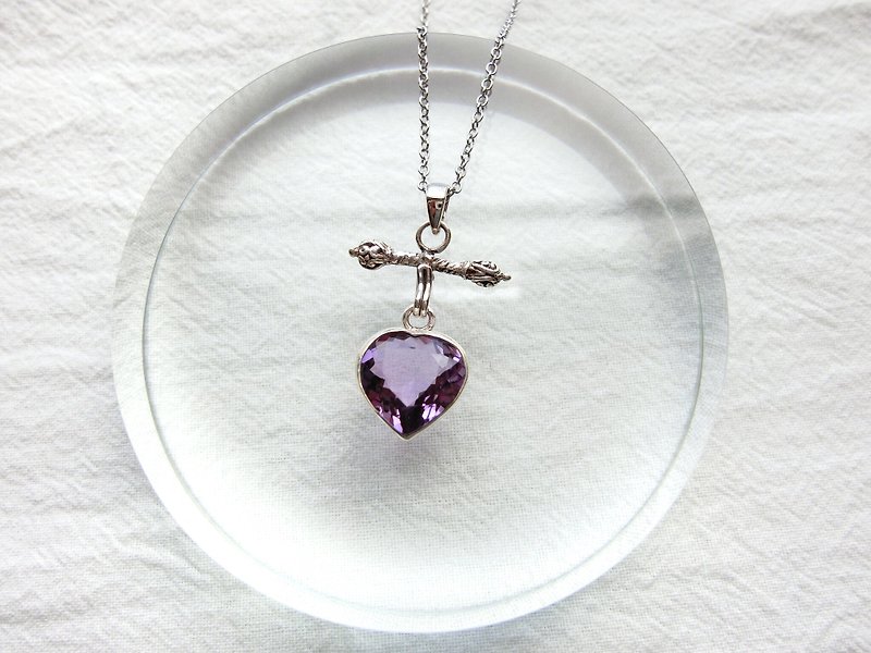 紫水晶925純銀愛心船錨項鍊 - 項鍊 - 寶石 銀色