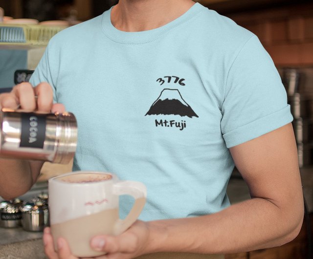 富士山3776左胸ニュートラル半袖Tシャツブルーウォーター富士山